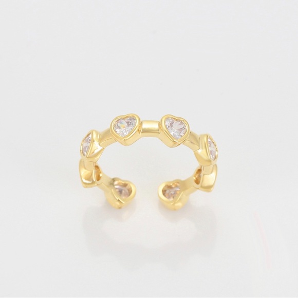 14k Gold Plated Heart Ring Adjustable Women’s Luxury Jewelry - Picture 6 of 13